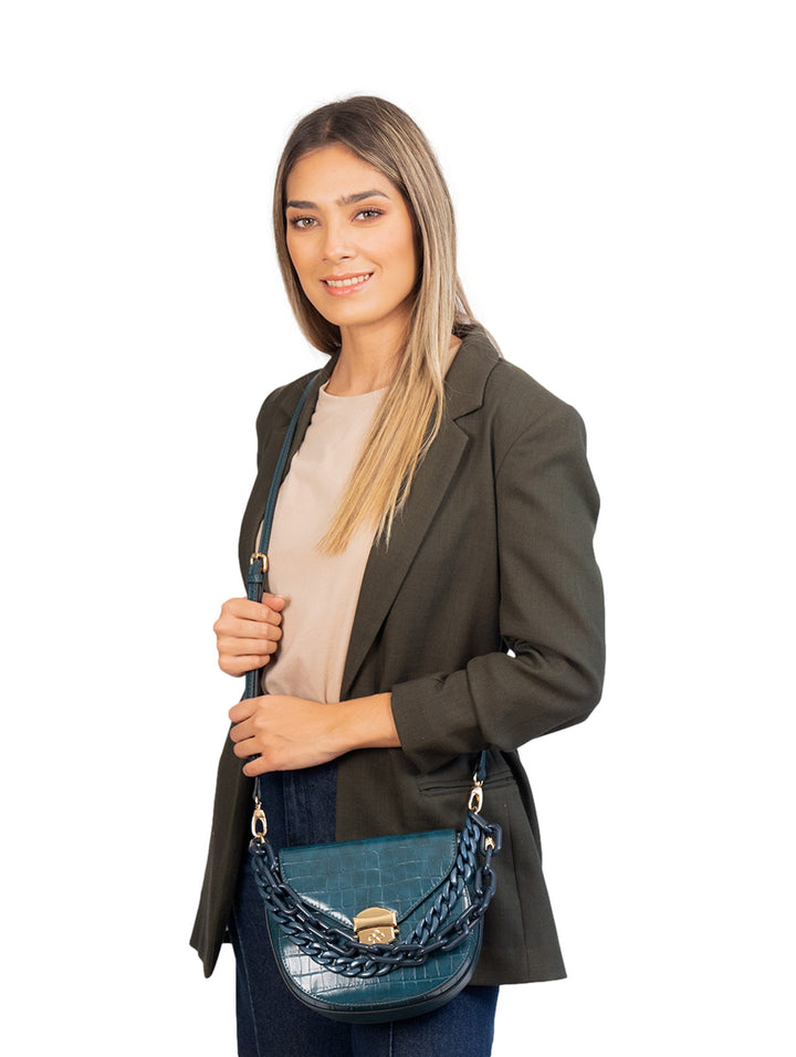 Bolso de Hombro Jaime Ibiza Croco Azul para Mujer