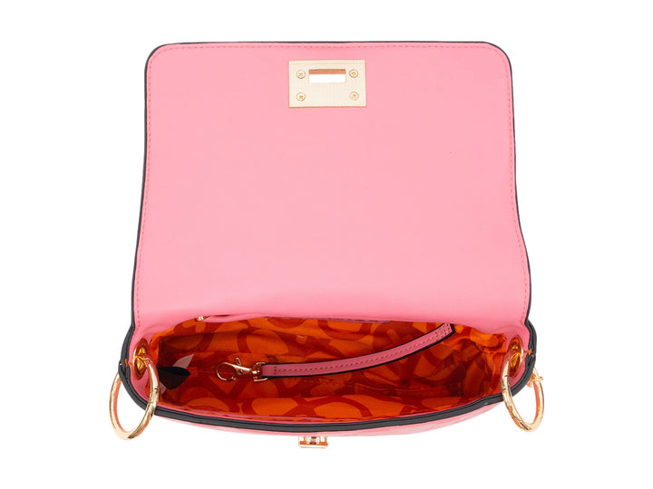 Bolso rosa de Jaime Ibiza con correa ancha y cierre dorado metálico.