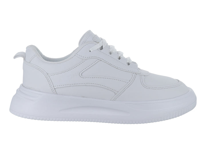 Tenis deportivos Sport Time color blanco total con suela ancha y cordones, vista lateral.