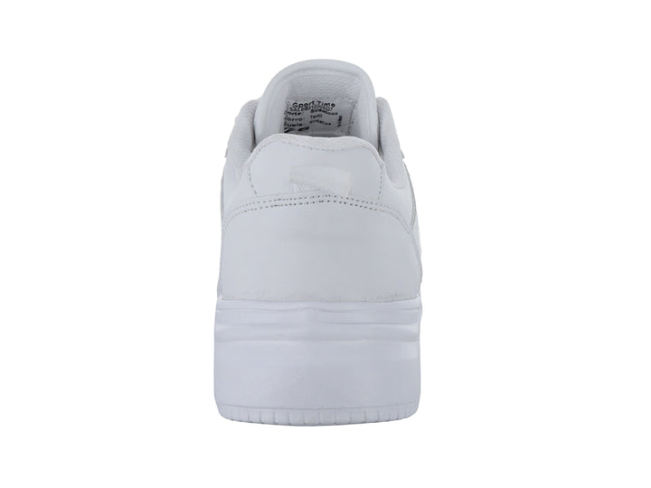 Tenis deportivos Sport Time color blanco total con suela ancha y cordones, vista lateral.