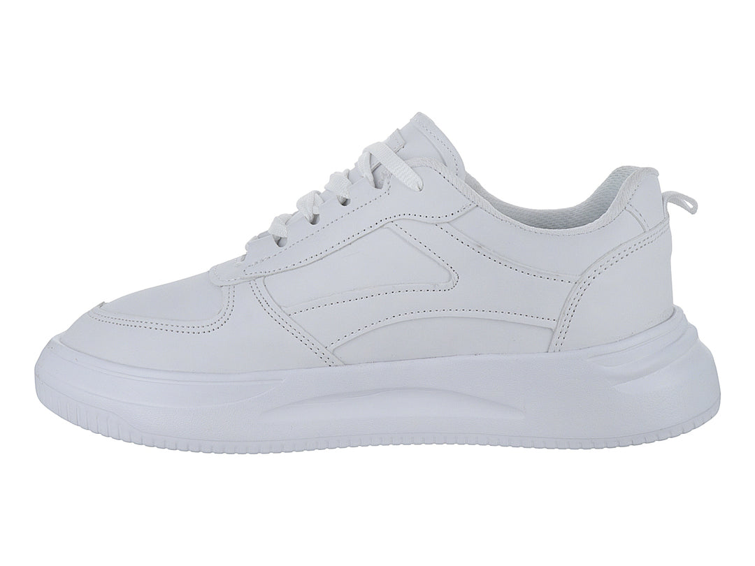 Tenis deportivos Sport Time color blanco total con suela ancha y cordones, vista lateral.