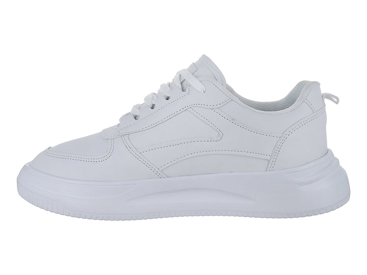 Tenis deportivos Sport Time color blanco total con suela ancha y cordones, vista lateral.