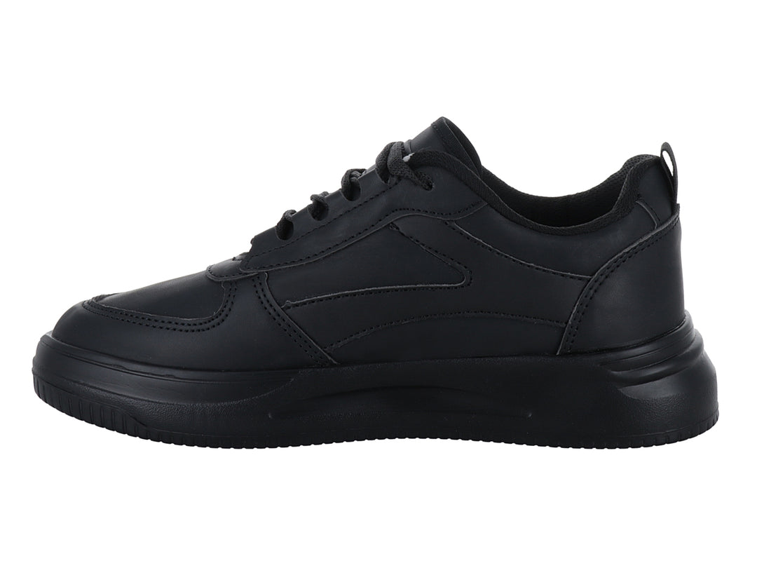 Tenis deportivos color negro total con suela ancha y cordones, marca Sport Time.