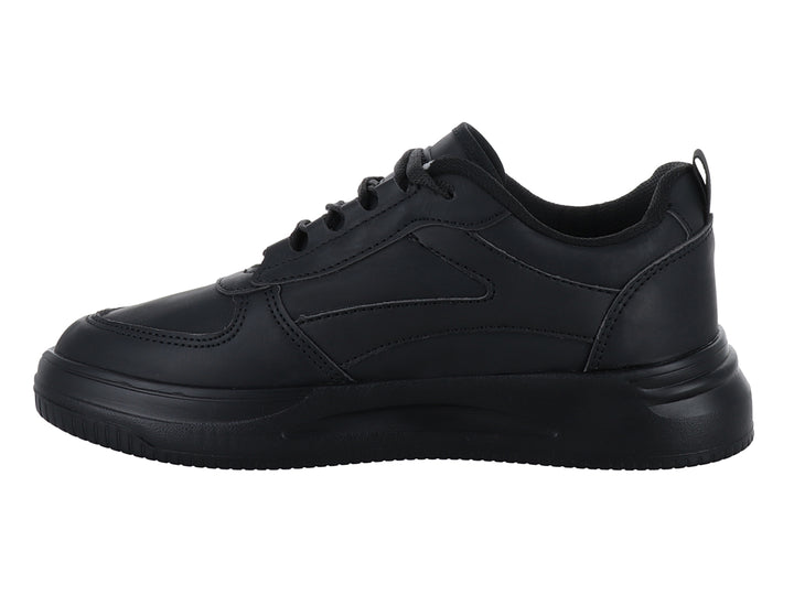 Tenis deportivos color negro total con suela ancha y cordones, marca Sport Time.