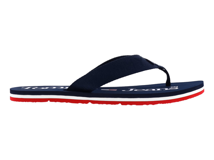 Sandalias Tommy Hilfiger color azul marino con suela en capas de color blanco y rojo.