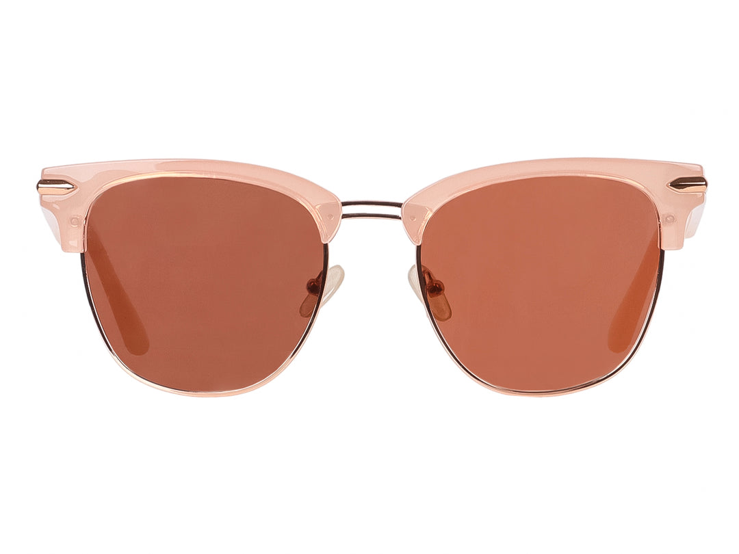Lentes de sol Sunvista con montura rosa y cristales marrones en estilo cat-eye.