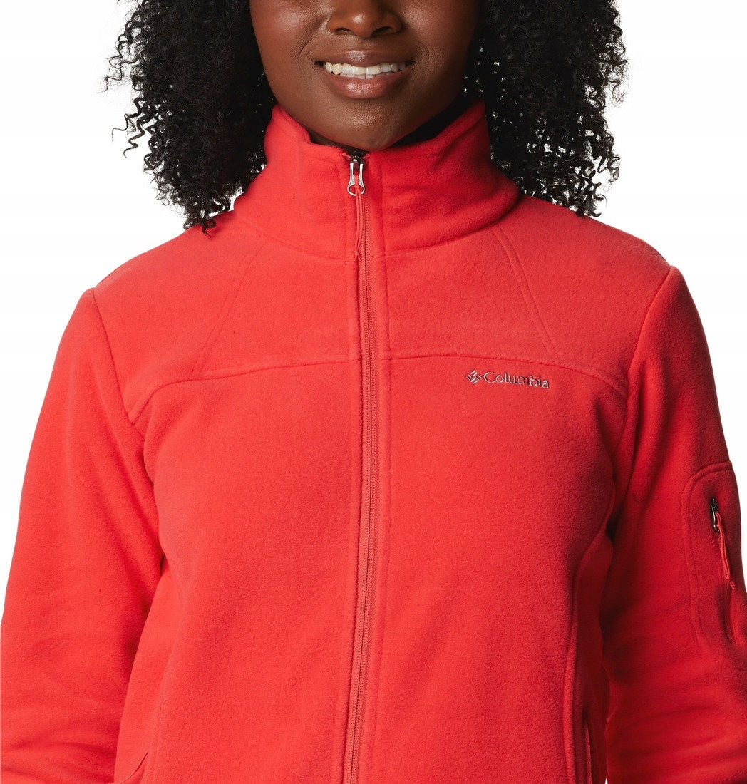 Chaqueta Columbia Fast Trek II en color rojo hibisco con cierre frontal y cuello alto.