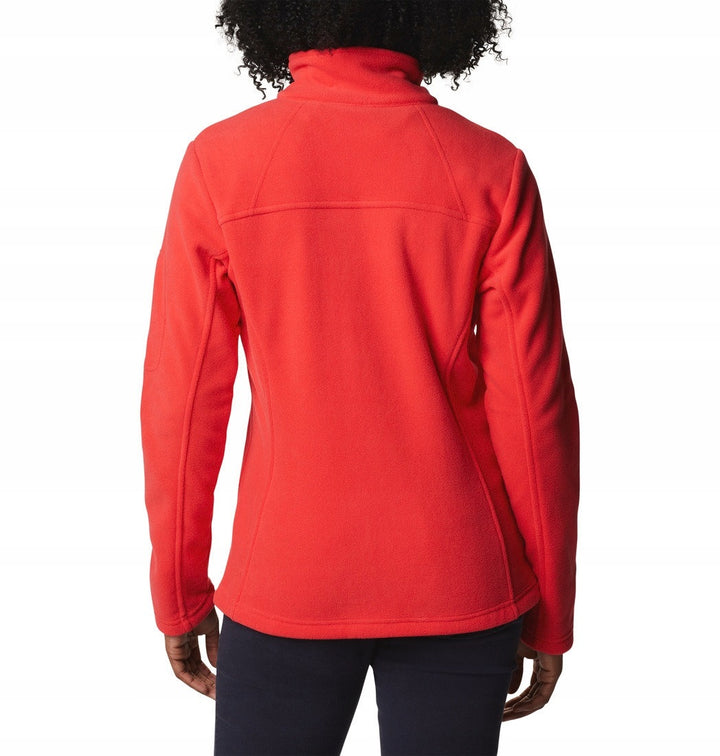 Chaqueta Columbia Fast Trek II en color rojo hibisco con cierre frontal y cuello alto.