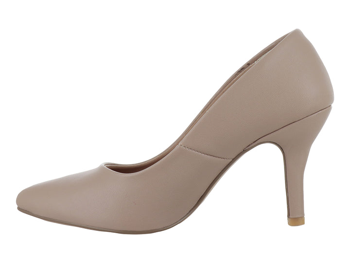 Zapato de tacón alto color maquillaje con acabado mate y punta redondeada para mujer.