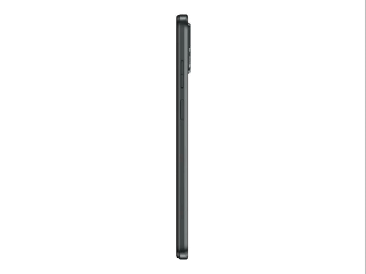 Smartphone Motorola moto e22i color gris, vista frontal y posterior.