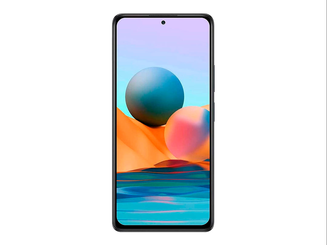 Teléfono inteligente Xiaomi Redmi Note 10 Pro en color gris, vista frontal y trasera.