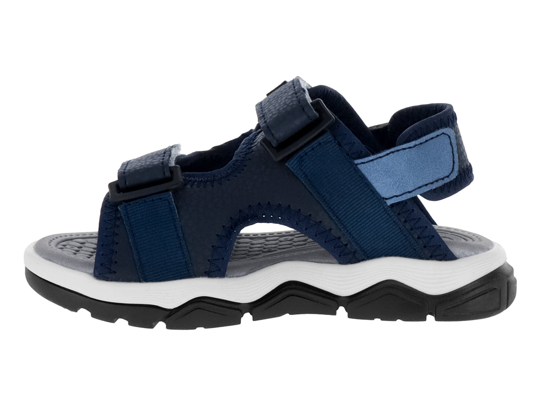 Sandalia deportiva para niño marca YUYIN en color azul marino con suela blanca y negra y cierres de velcro.