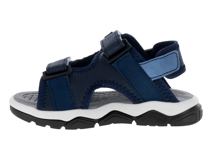 Sandalia deportiva para niño marca YUYIN en color azul marino con suela blanca y negra y cierres de velcro.