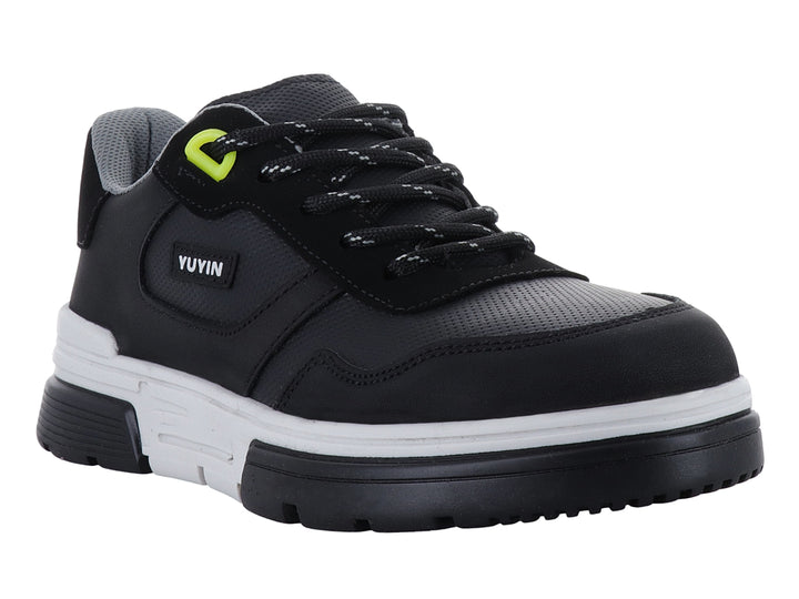 Tenis infantiles YUYIN color negro con suela blanca y detalles en verde lima.