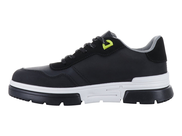 Tenis deportivos YUYIN color negro con suela blanca y detalles en amarillo neón para niño.
