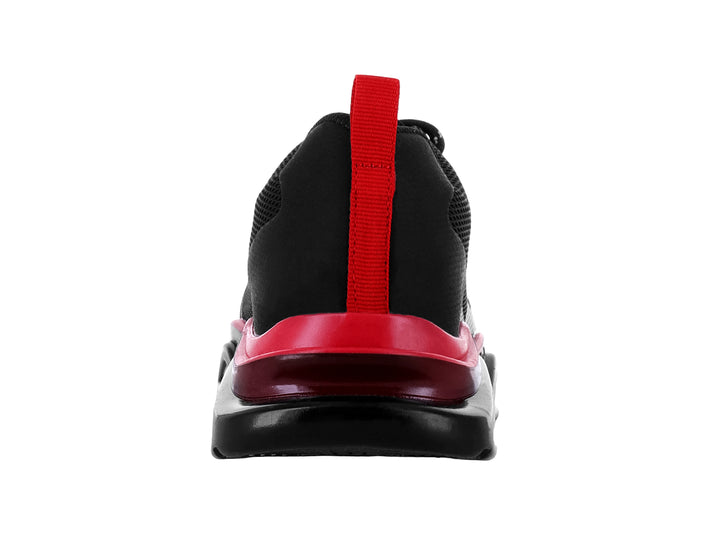 Tenis deportivos infantiles color negro con detalles en rojo y gris, marca YUYIN.