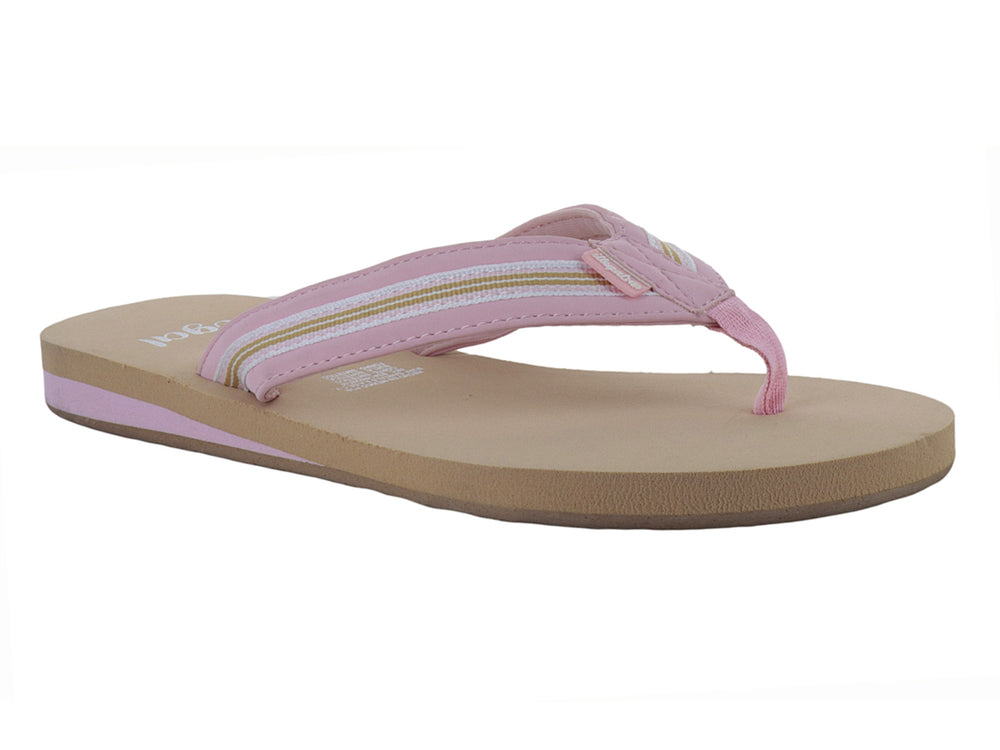 Sandalias de dedo para Niña en color kaki y rosa con detalles dorados.