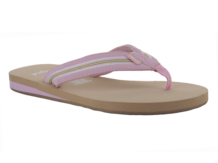 Sandalias de dedo para Niña en color kaki y rosa con detalles dorados.