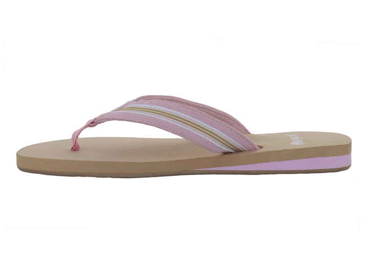 Sandalias de dedo para Niña en color kaki y rosa con detalles dorados.