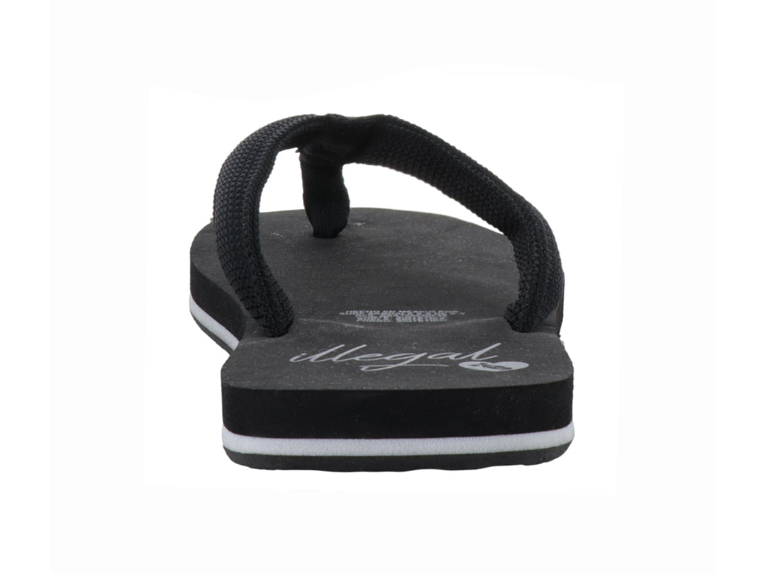 Sandalia negra tipo flip-flop con correa de tela y detalle blanco en la suela.