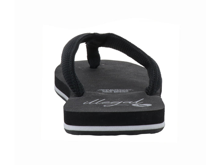 Sandalia negra tipo flip-flop con correa de tela y detalle blanco en la suela.