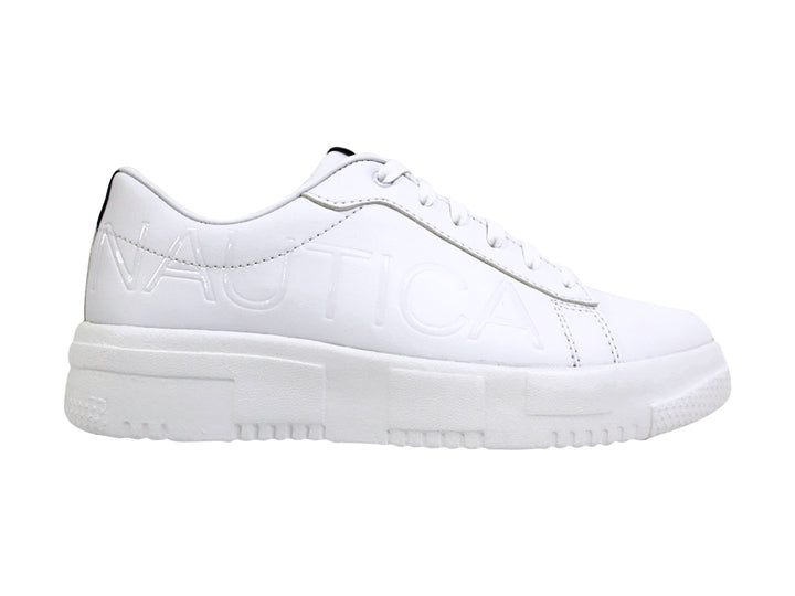 Tenis casuales marca Nautica en color blanco con suela ancha y detalles en relieve.