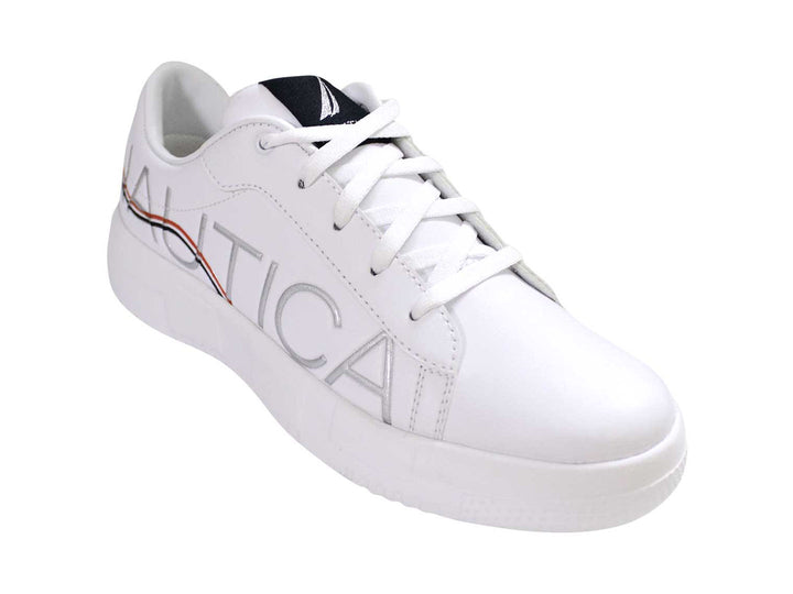 Tenis casuales marca Nautica en color blanco con suela ancha y detalles en relieve.
