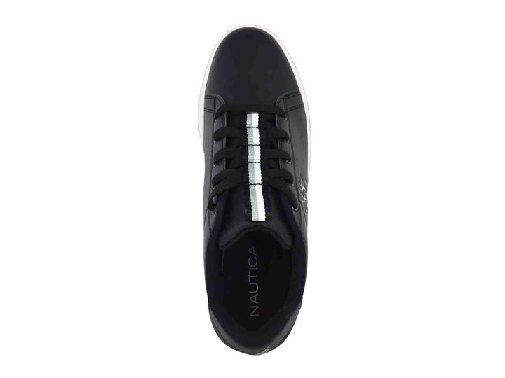 Tenis casuales Nautica color negro con suela y agujetas blancas.