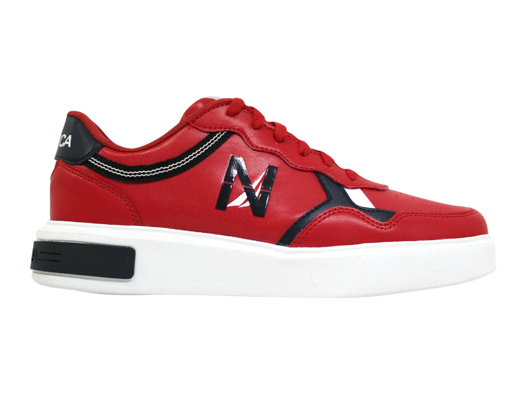 Tenis deportivos Nautica color rojo con suela blanca y detalles en negro.