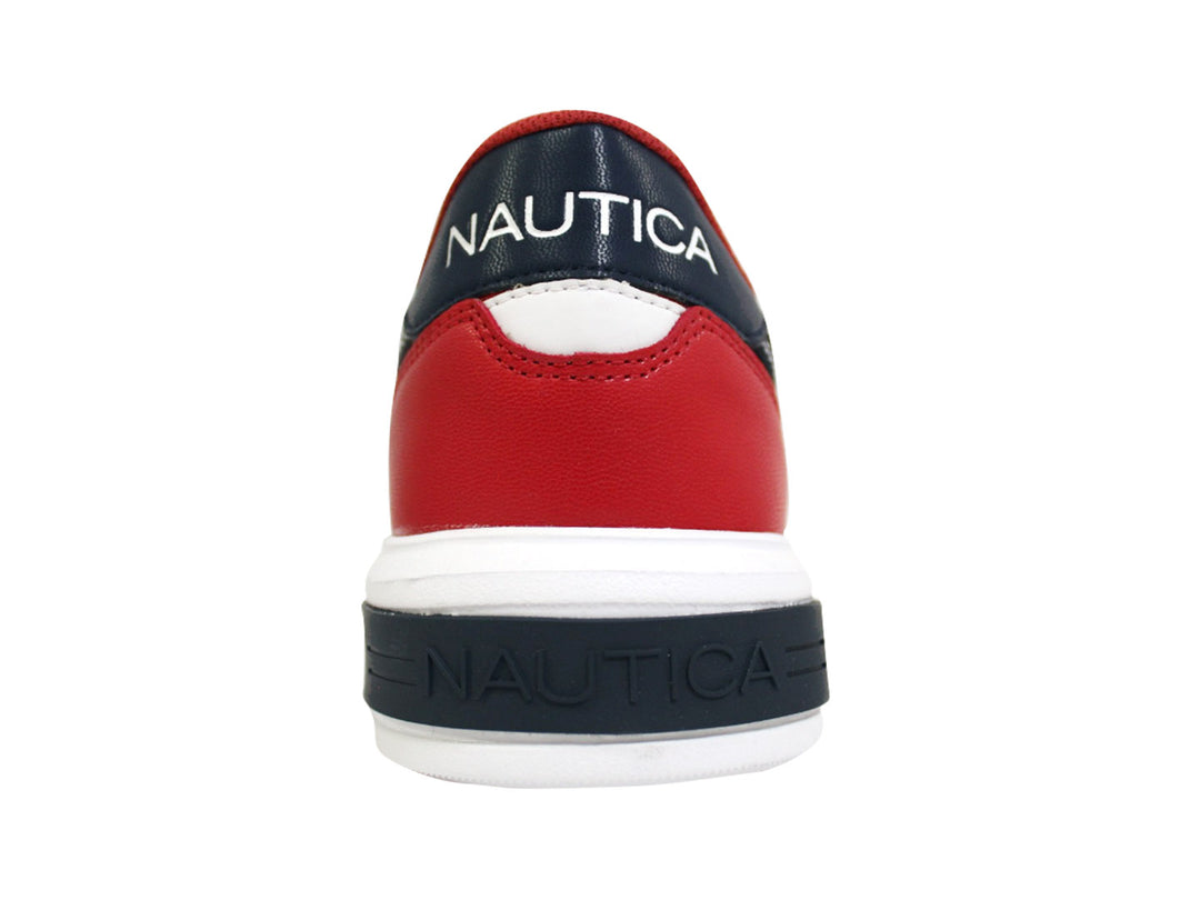 Tenis deportivos Nautica color rojo con suela blanca y detalles en negro.