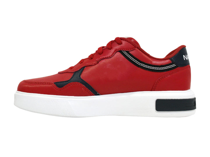 Tenis deportivos Nautica color rojo con suela blanca y detalles en negro.