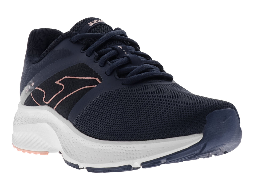 Tenis deportivo Joma color azul marino con suela blanca y detalles en rosa.
