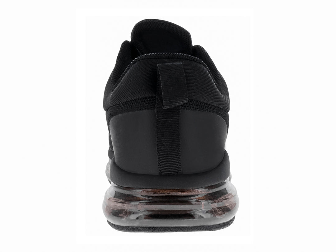 Tenis de baloncesto JUSTART color negro con suela transparente y tejido de malla.