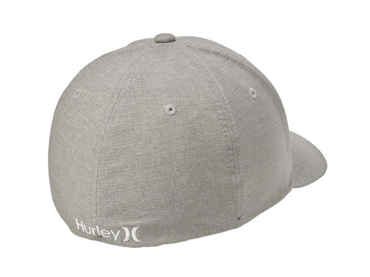 Gorra Hurley color gris con logotipo blanco bordado en el frente y visera curva.