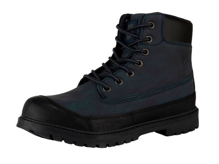 Botas K-SWISS modelo Brandon en colores azul marino y negro con suela robusta y cordones.
