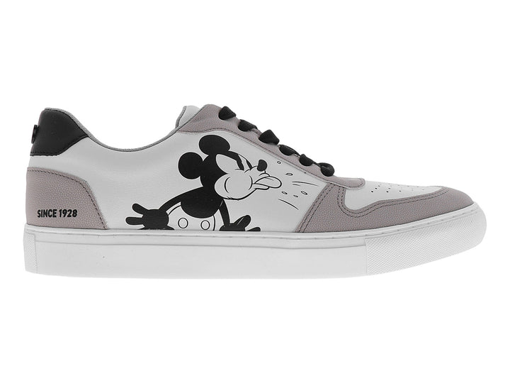 Tenis blancos y grises para Niño con estampado de Mickey Mouse y suela blanca.