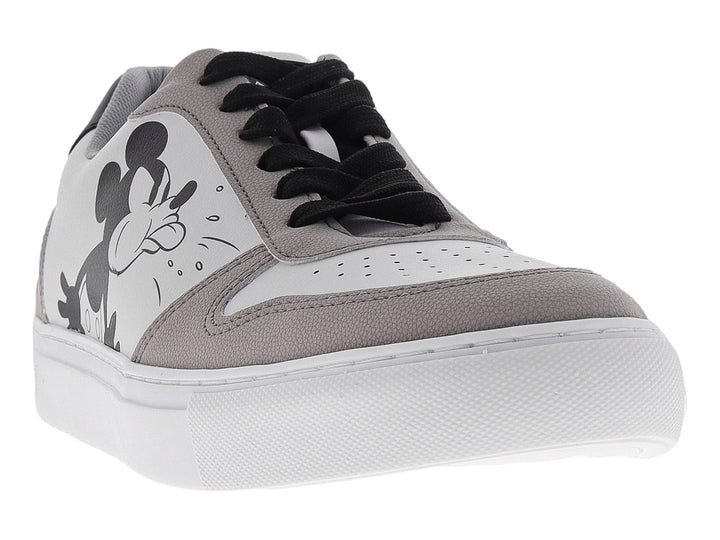 Tenis blancos y grises para Niño con estampado de Mickey Mouse y suela blanca.