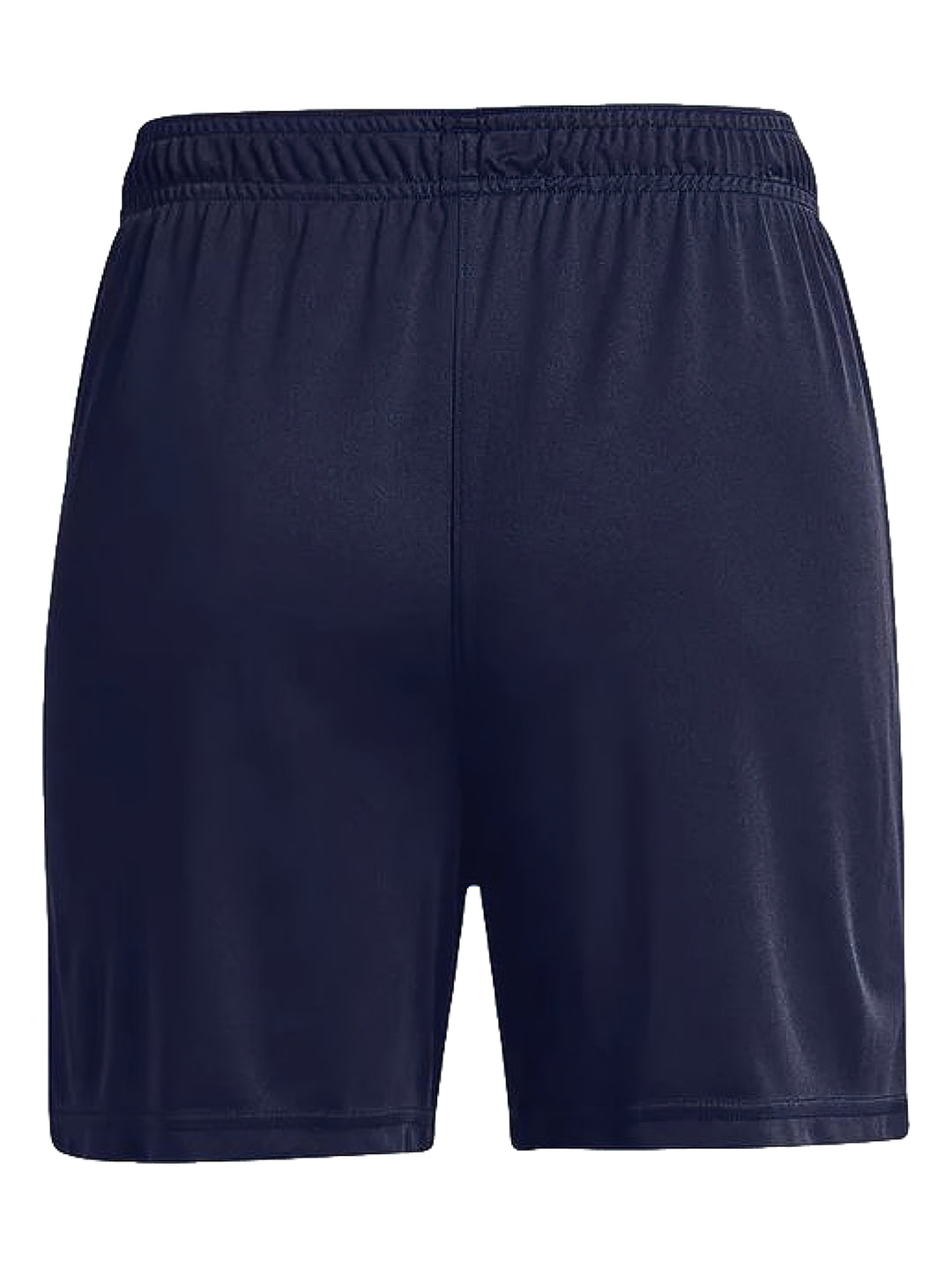 Mujer vistiendo shorts deportivos color azul marino con logo blanco en la pierna izquierda.