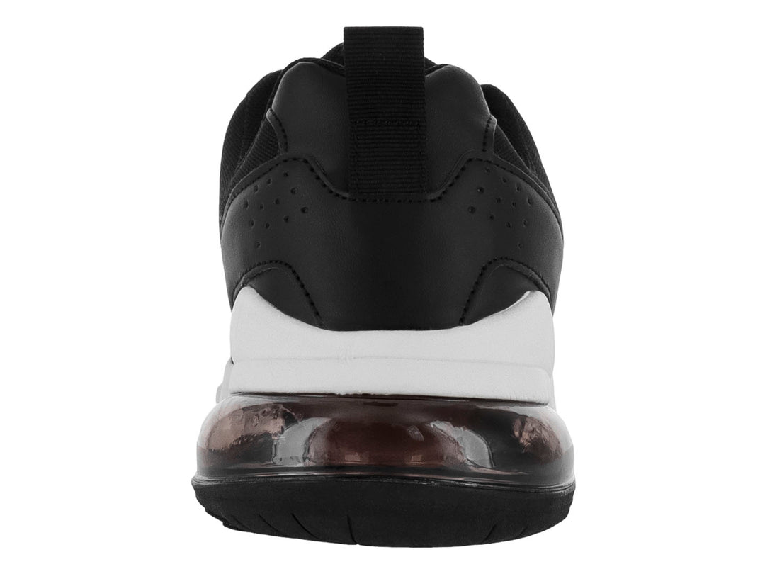 Tenis deportivos Justart color negro con suela blanca y amortiguación de aire en el talón.