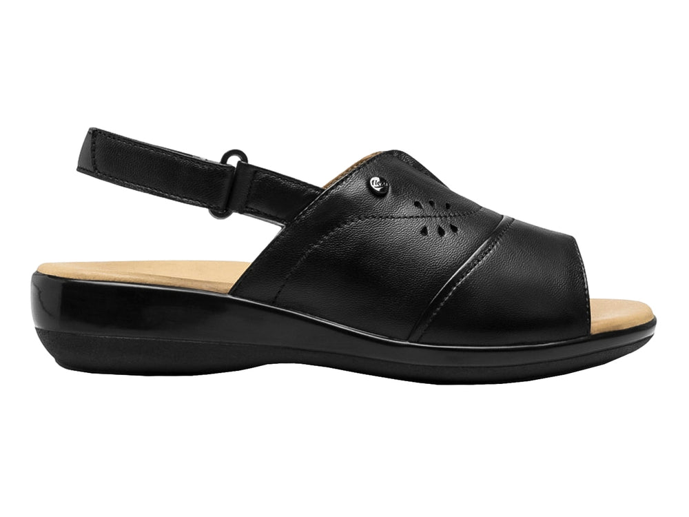 Sandalia Flexi para mujer en color negro con correa ajustable y plantilla beige.