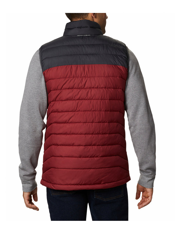 Chaleco acolchado Columbia bicolor en colores rojo y gris oscuro.