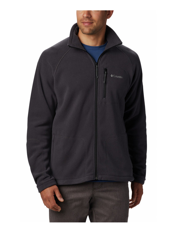 Chamarra de fleece Columbia color gris oscuro con cierre frontal completo y cuello alto.