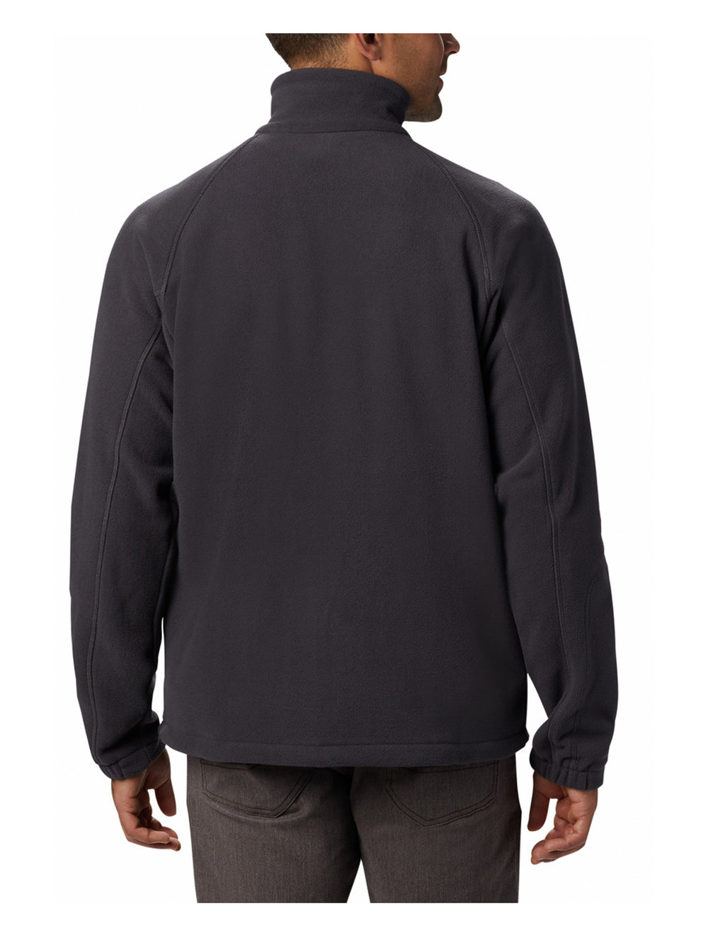 Chamarra de fleece Columbia color gris oscuro con cierre frontal completo y cuello alto.