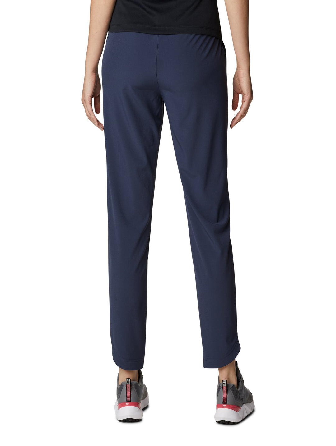 Pantalones de senderismo Columbia color azul marino con cintura elástica y cordón ajustable.