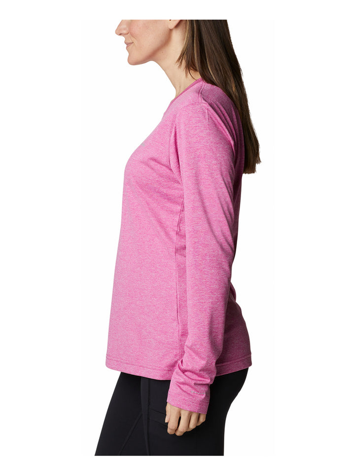 Camiseta Columbia Hike de manga larga en color fucsia jaspeado para mujer.