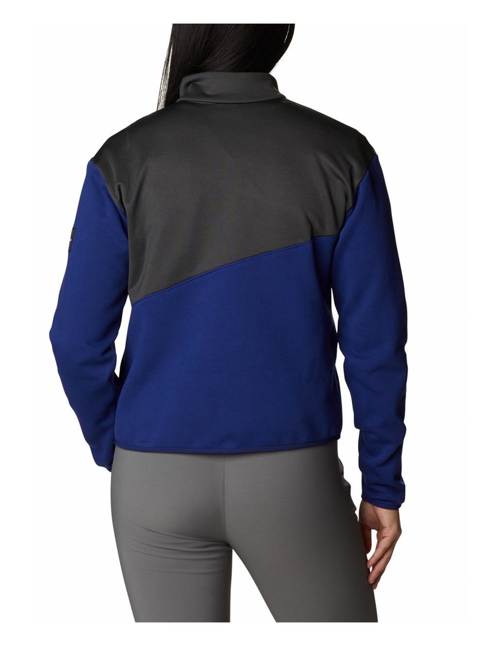 Sudadera híbrida Columbia para mujer en colores azul oscuro y gris.