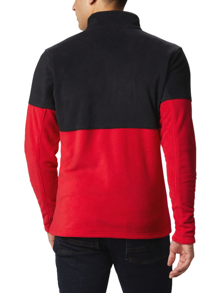 Chaqueta polar Columbia en colores rojo y negro con cierre frontal completo.