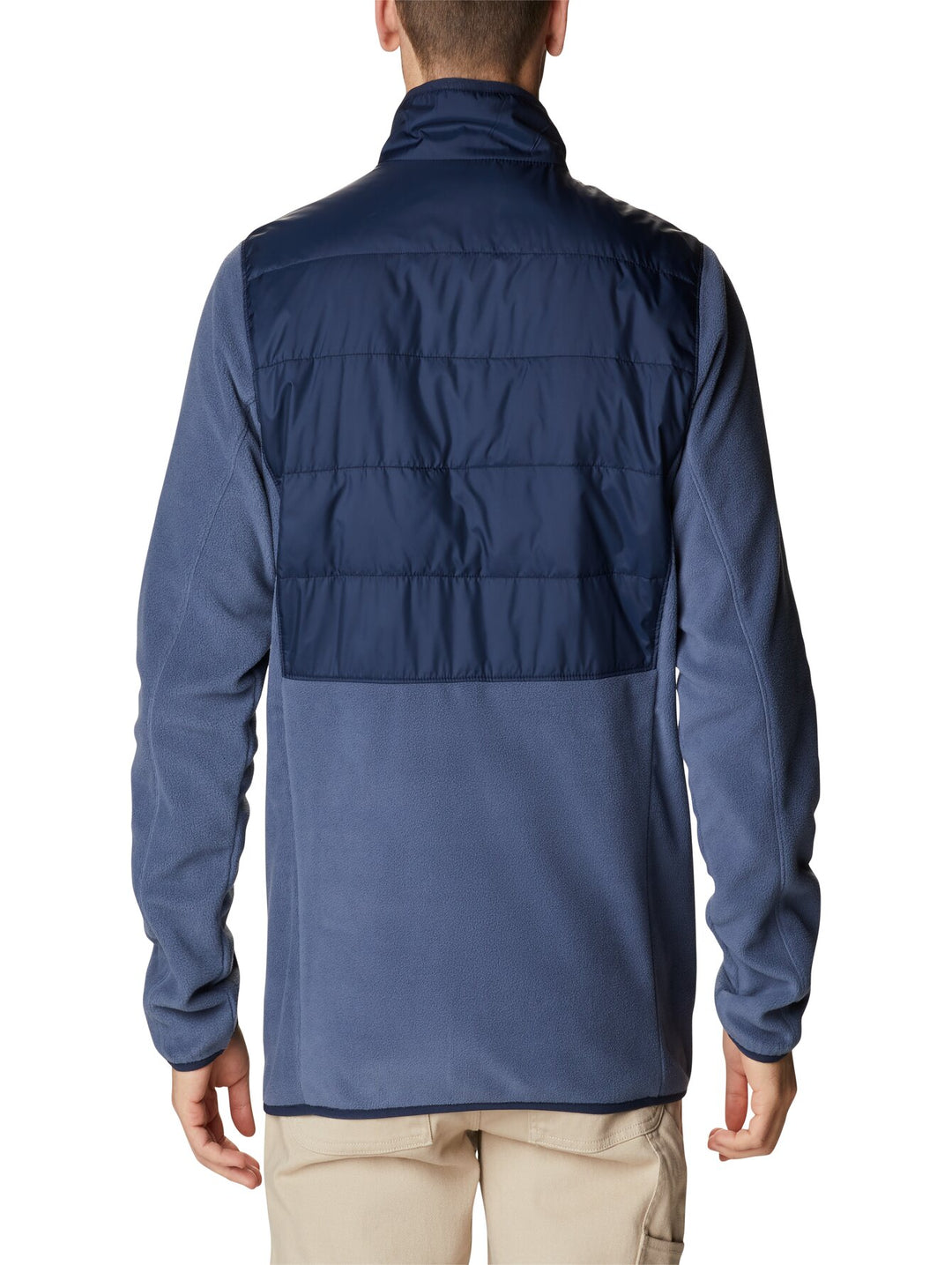 Chaqueta Columbia Basin Butte en tonos azul marino y azul con cierre frontal y panel superior acolchado.