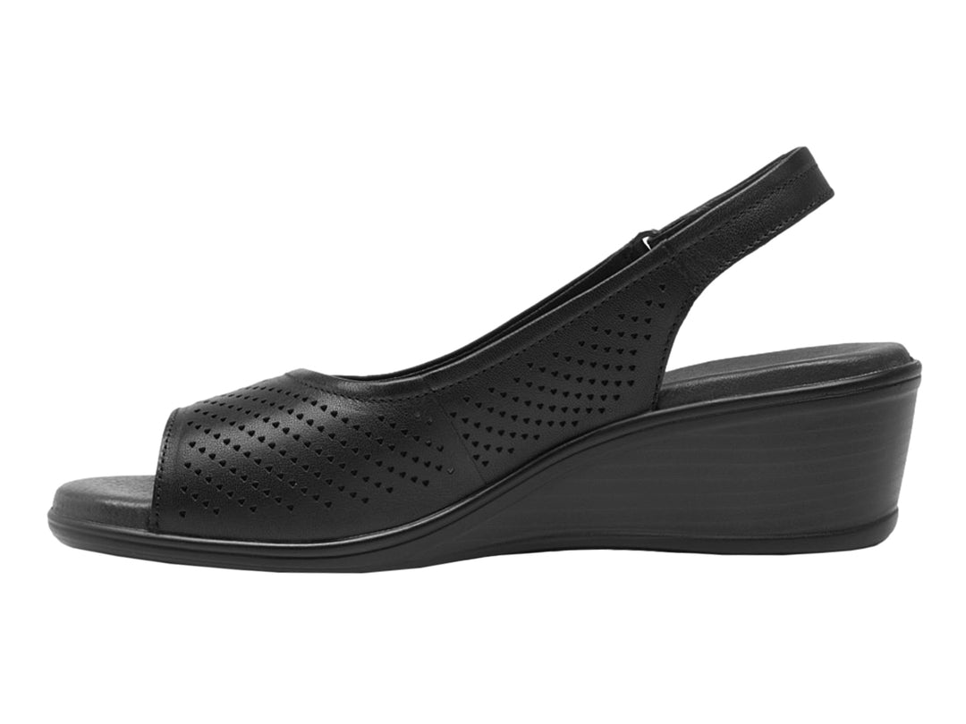 Sandalia de cuña color negro para Mujer con detalles perforados y correa trasera.
