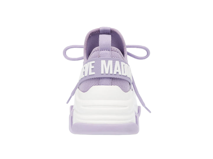 Tenis Steve Madden Proteg E en color lavanda con suela blanca gruesa y tejido de malla.